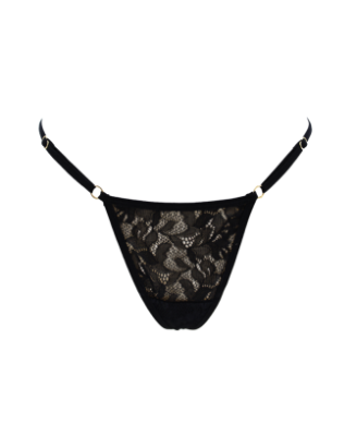 String noir en dentelle avec bijou cœur doré 